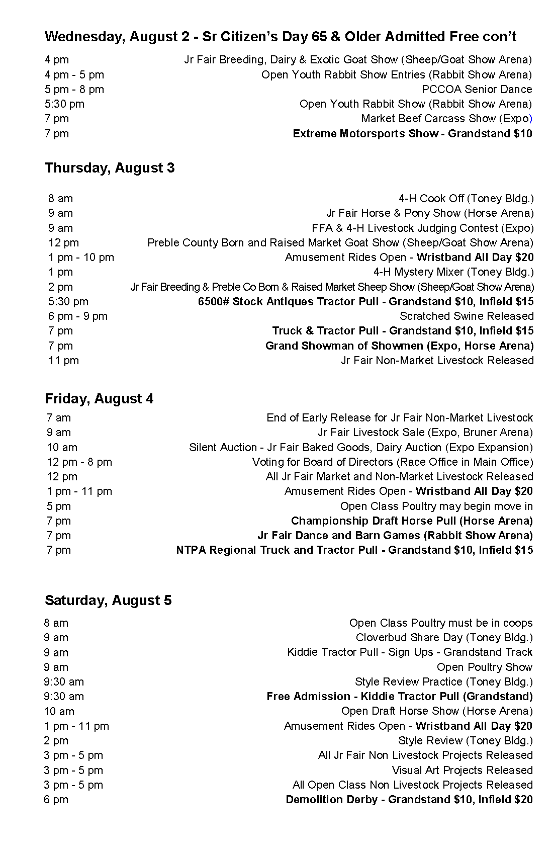 Preble County Fair Schedule